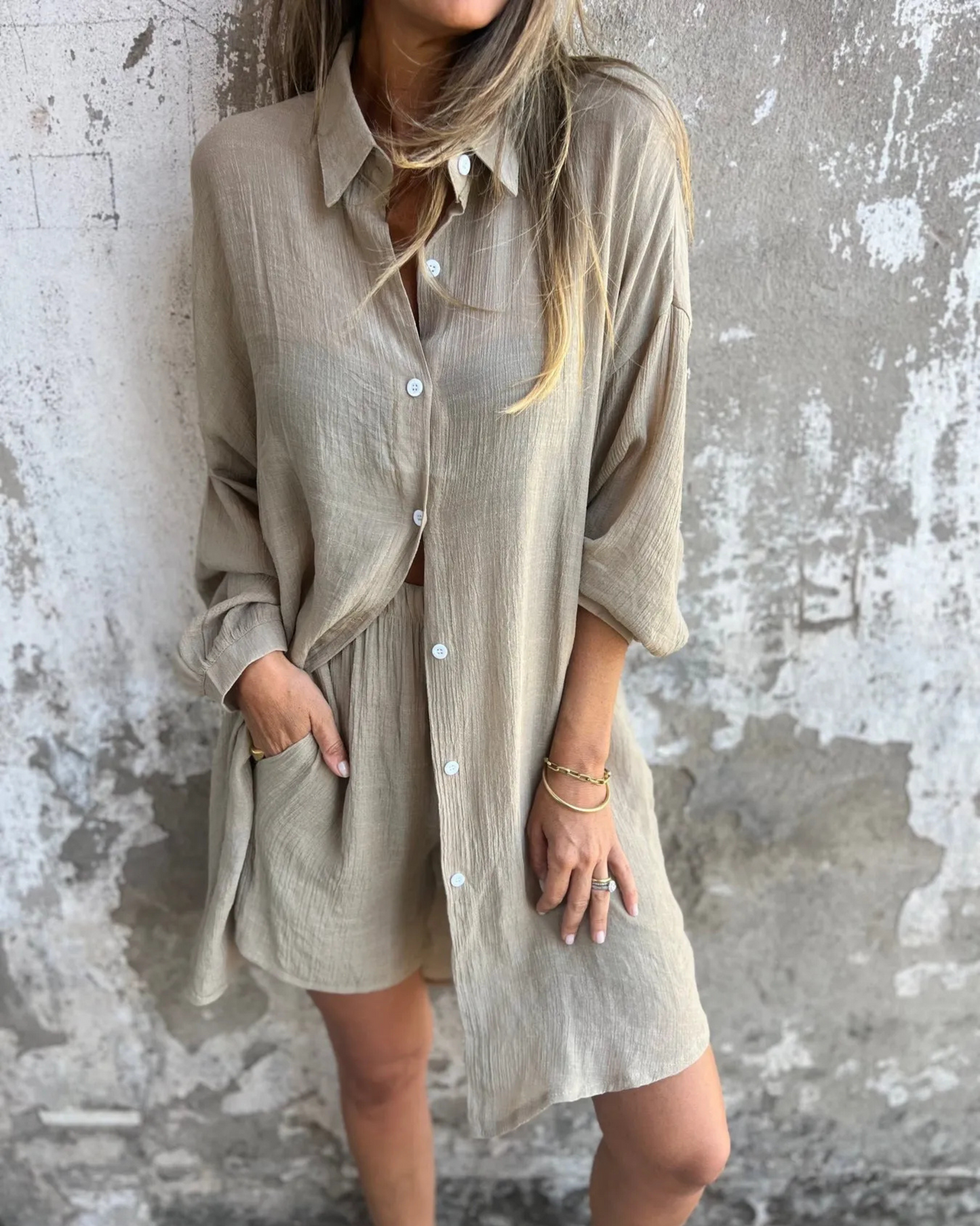Isabel™ - Conjunto De Camisa Y Pantalones Cortos de Lino
