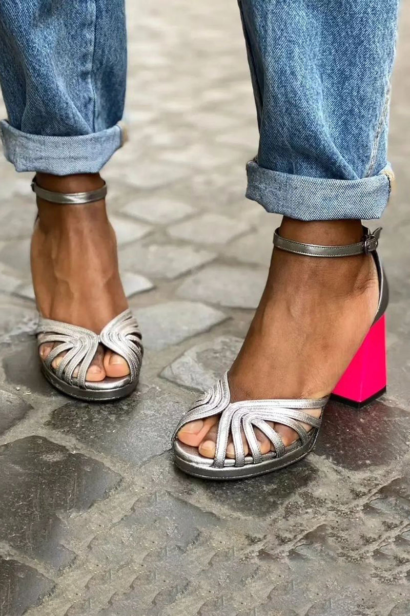 LUNA™ | Sandalias Brillantes Coloridas Con Hebilla Y Tacón Grueso