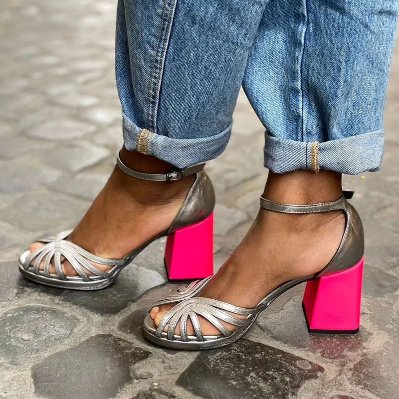 LUNA™ | Sandalias Brillantes Coloridas Con Hebilla Y Tacón Grueso