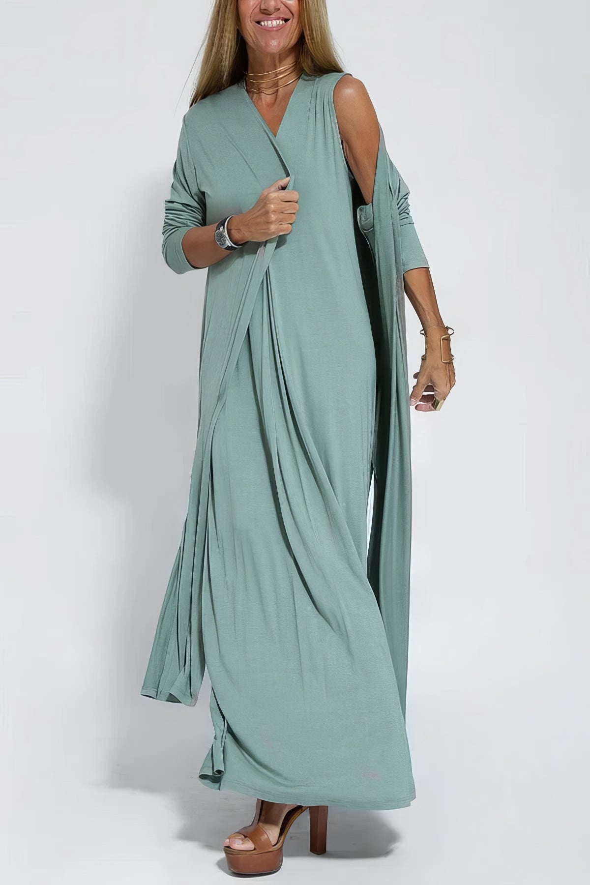 ELISE | Vestido Largo Elegante Con Cárdigan A Juego