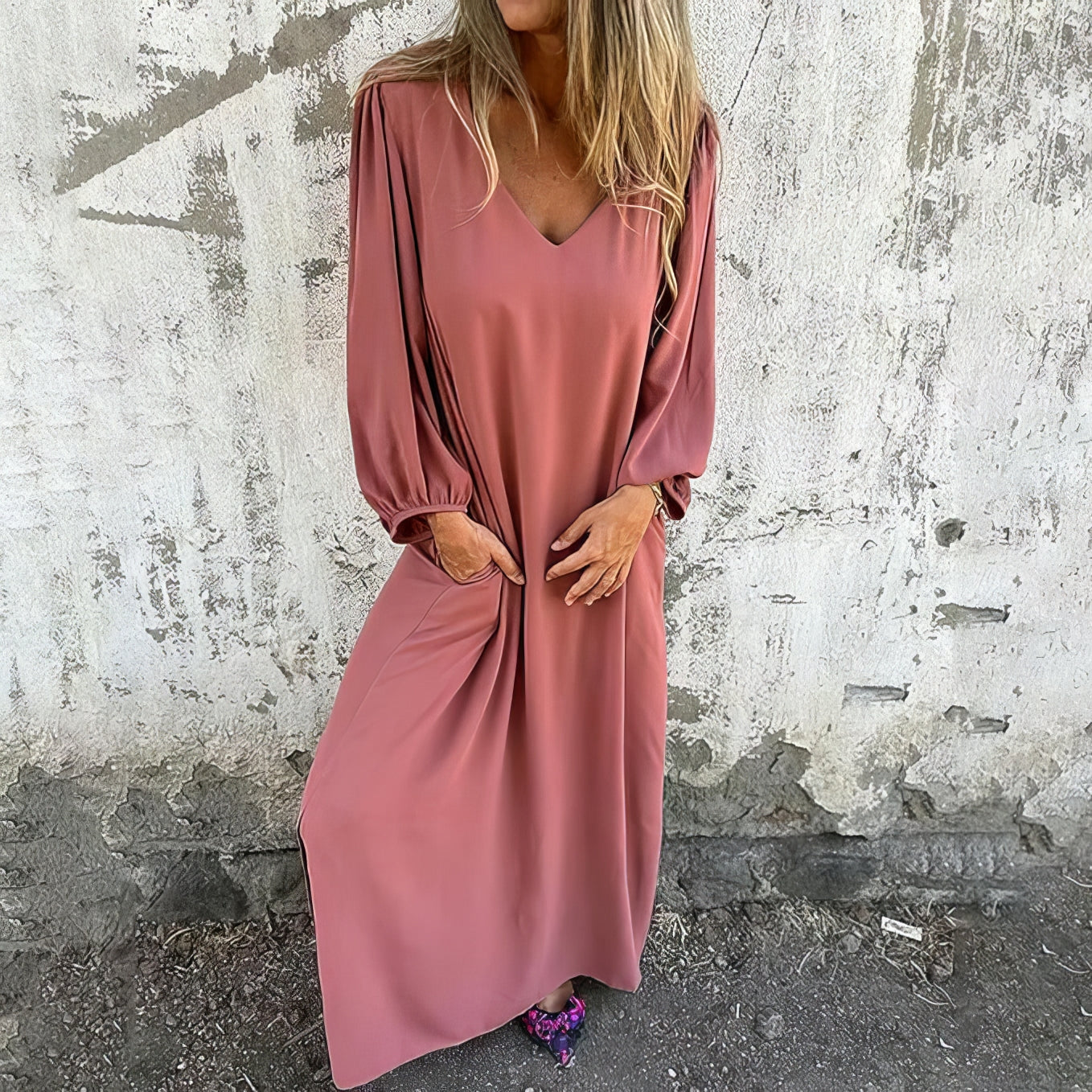 LIVIA | Vestido Largo Bohemio Con Bolsillos Y Corte Estilizado