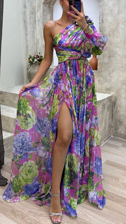 Alicia - Vestido Estampado Con Un Solo Hombro