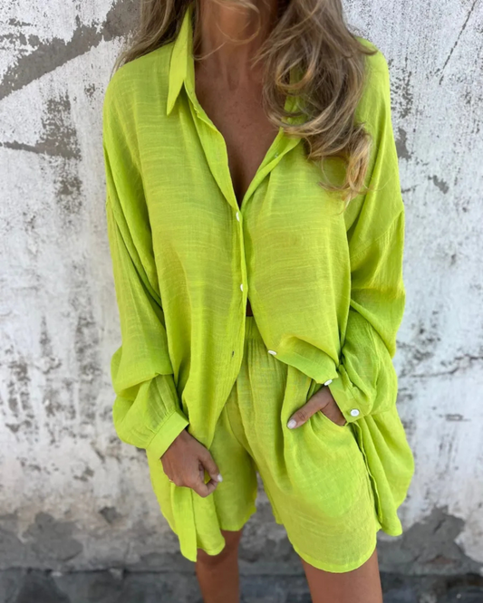 Isabel™ - Conjunto De Camisa Y Pantalones Cortos de Lino