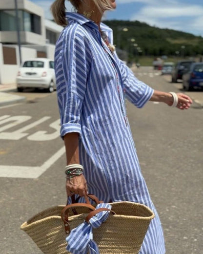 Elena™ - Vestido Camisero A Rayas Clásicas