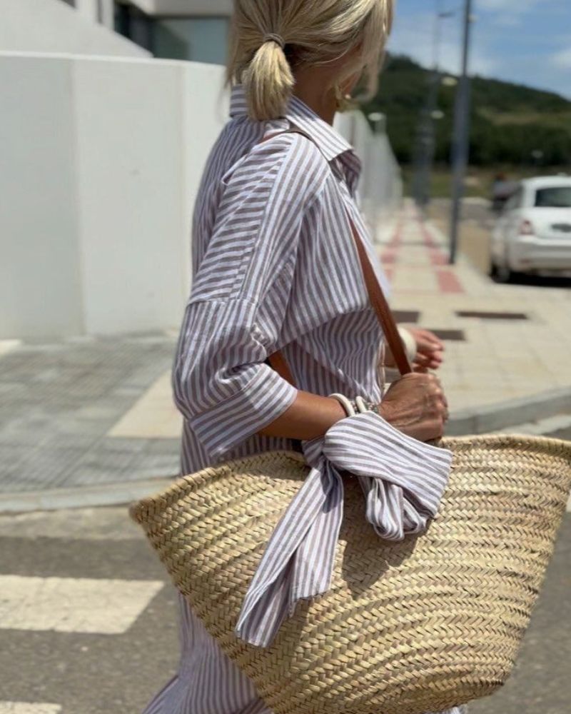 Elena™ - Vestido Camisero A Rayas Clásicas
