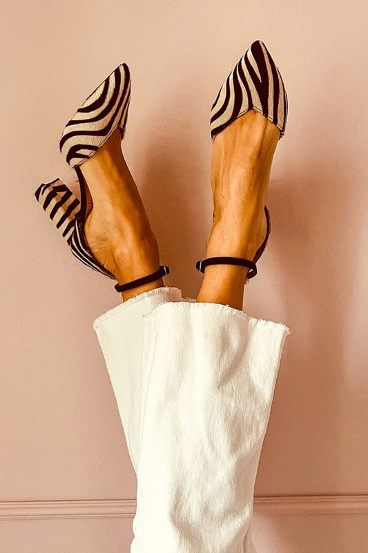 CELIA™ |  Sandalias Con Estampado De Cebra Y Tacón Medio