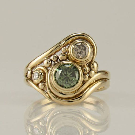 Anillo de Oro Vintage con Zirconia Verde