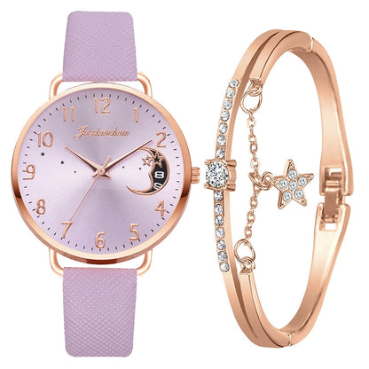 Reloj con esfera de números lunares y juego de pulseras