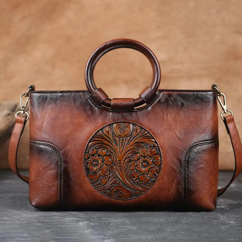 JansenStyle™ Mille - Bolso de cuero con relieve vintage