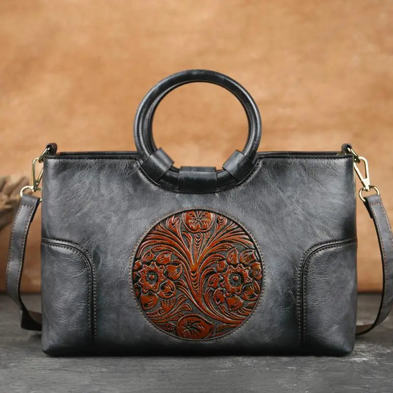 JansenStyle™ Mille - Bolso de cuero con relieve vintage