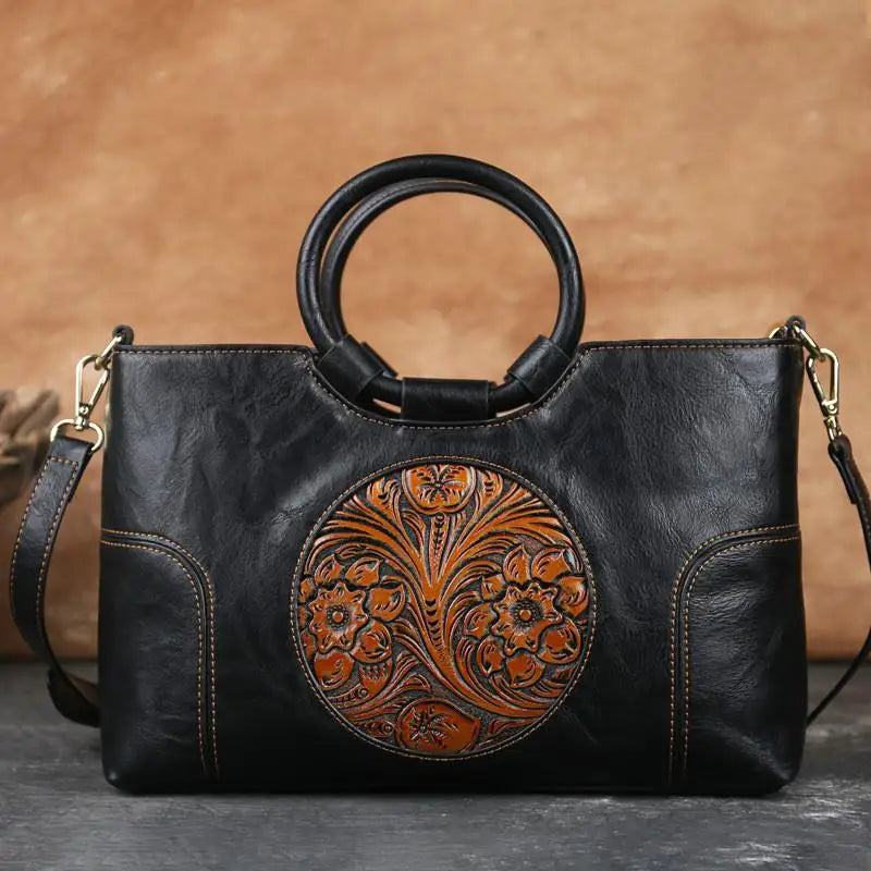 JansenStyle™ Mille - Bolso de cuero con relieve vintage