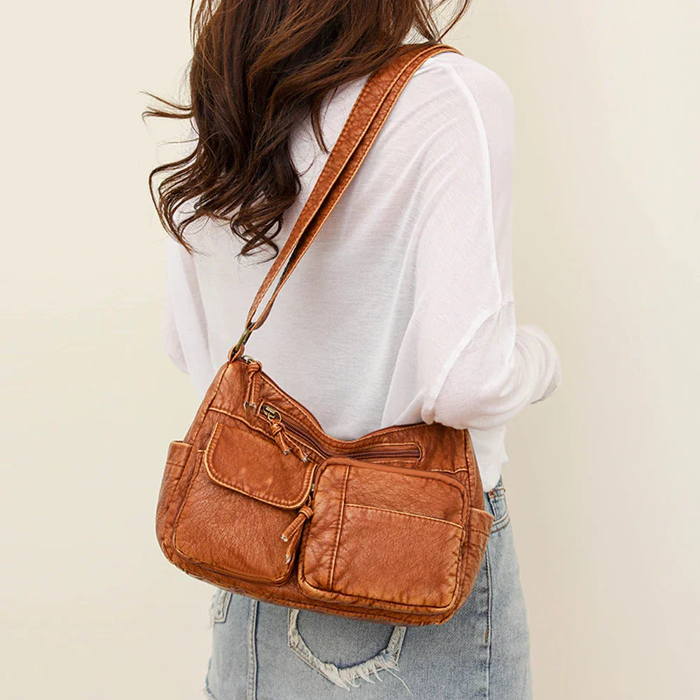 JansenStyle™ Lykke | Bolso de hombro vintage de cuero con múltiples compartimentos