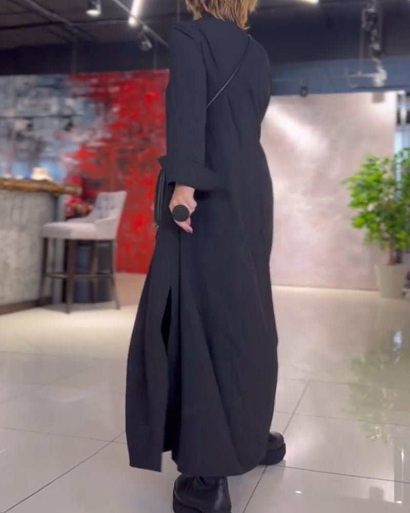 EVIA™ | VESTIDO LARGO FLOJO CON REVERS Y RENDIJA LATERAL